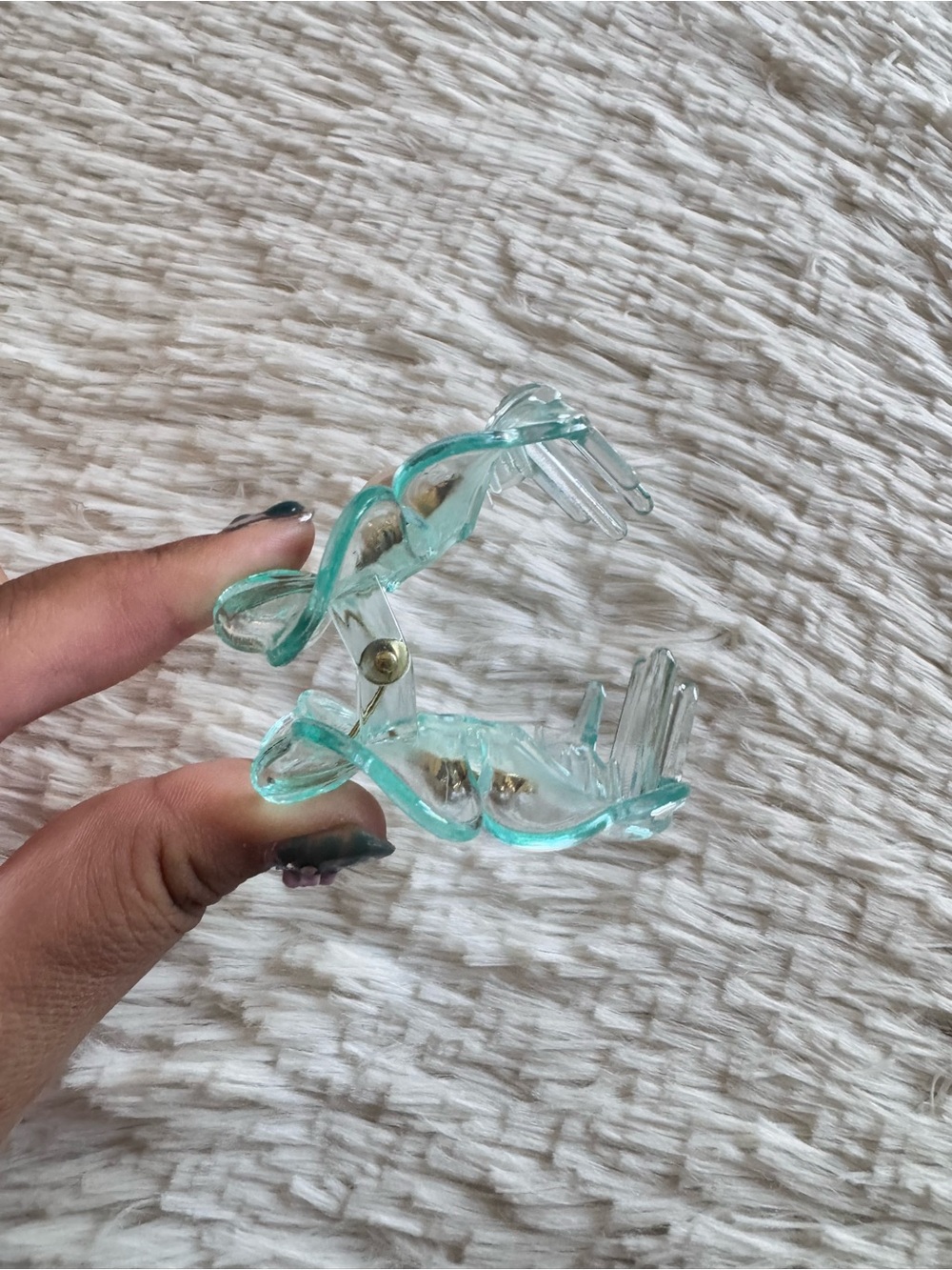 Pastels Clothing Clear Aqua Flower Hair Clip with Pearl and Gold Accent - Picture 5 of 5